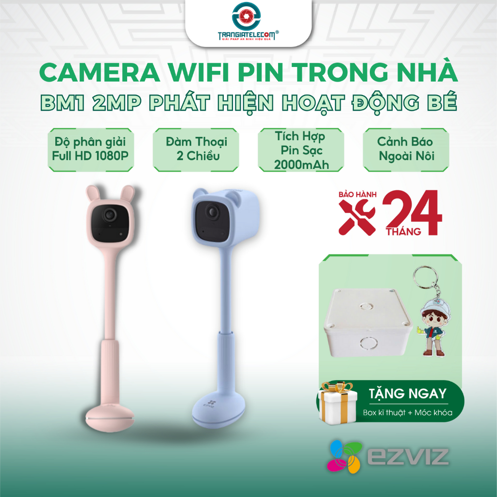 Camera wifi không dây pin sạc EZVIZ BM1 Full HD trông trẻ phát hiện tiếng khóc - TRANGIATELECOM