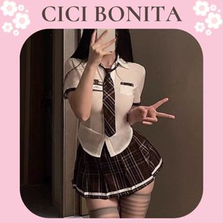   Loại đẹp  Set cosplay nữ sinh Hàn Quốc phối váy sọc caro xếp ly dễ thương kèm cà vạt CP129 