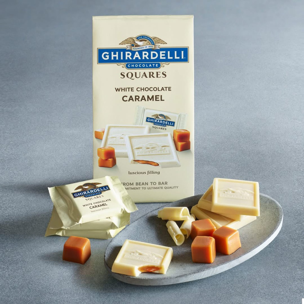 🍫🤍 SOCOLA TRẮNG NHÂN CARAMEL CHẢY CAO CẤP CỦA MỸ GHIRARDELLI SQUARES WHITE CHOCOLATE CARAMEL GÓI 142