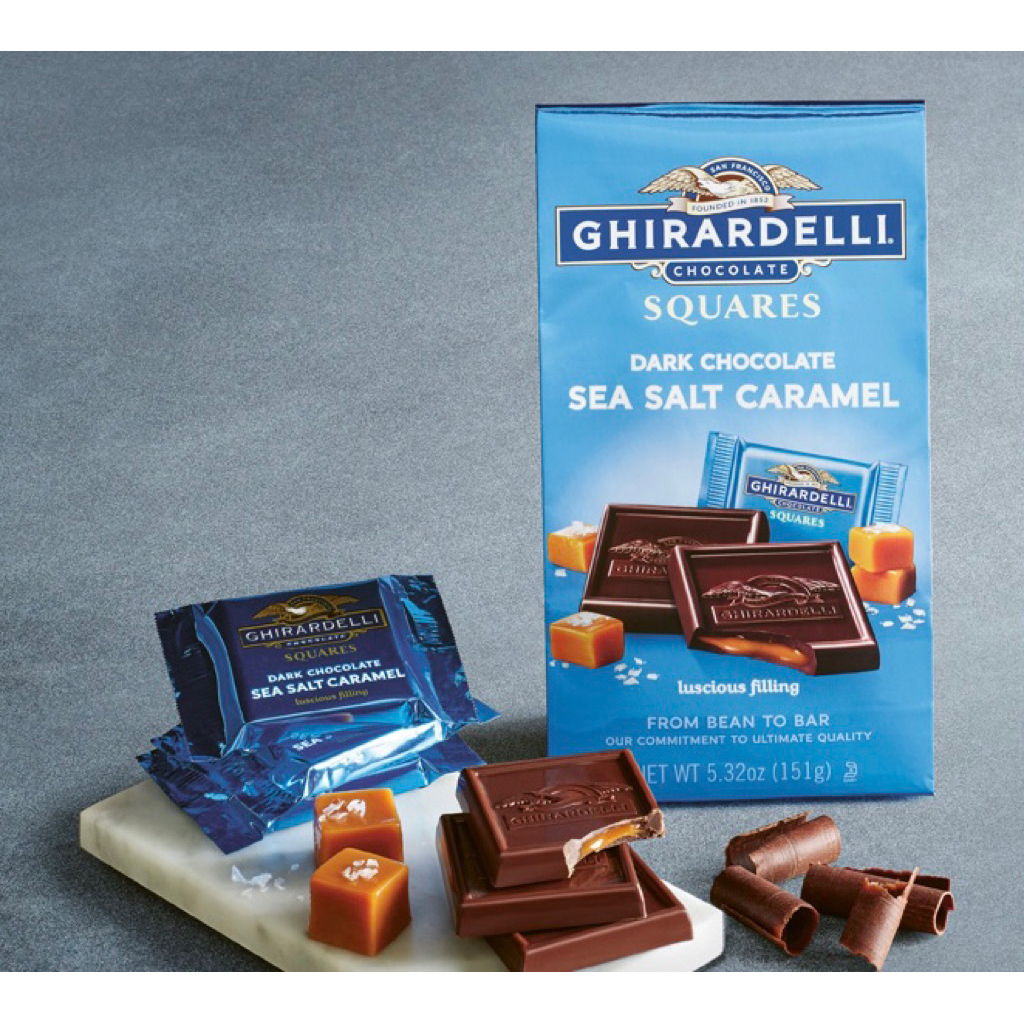 🍫🖤💙💜 SOCOLA ĐEN ĐẮNG NHÂN CARAMEL CHẢY CAO CẤP CỦA MỸ GHIRARDELLI SQUARES DARK CHOCOLATE SEA SALT CA
