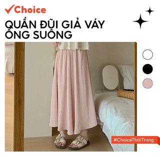   Choice  Quần Đũi Giả Váy HT70 Ống Rộng Chất Đũi Gân 2 Lớp Cạp Cao Lưng Chun Tiện Lợi Mát Mẻ 