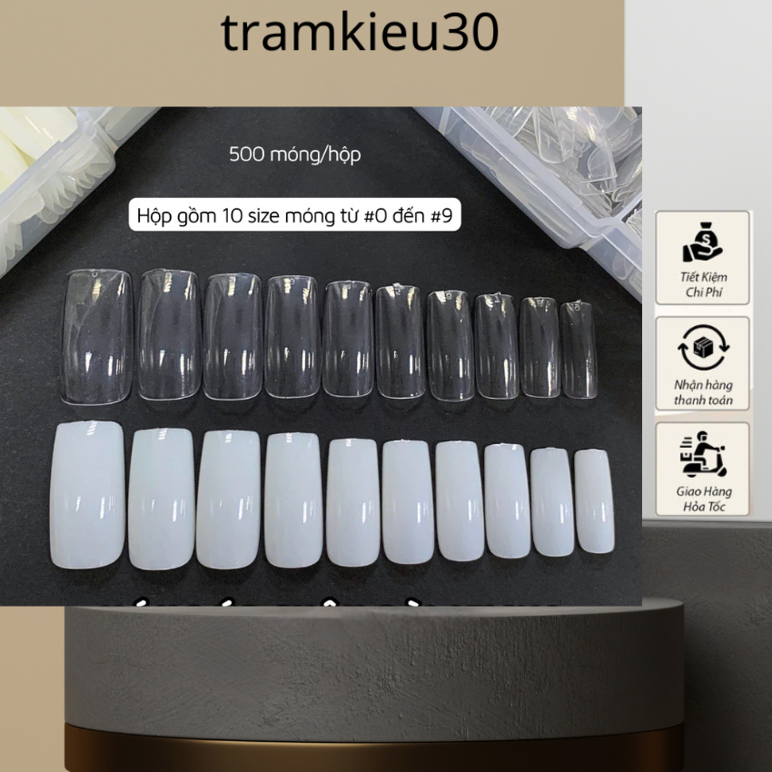 Móng up chân phom vuông dài -- Hộp móng up chân dài phom vuông dễ dùng (hộp 500 móng đủ size)