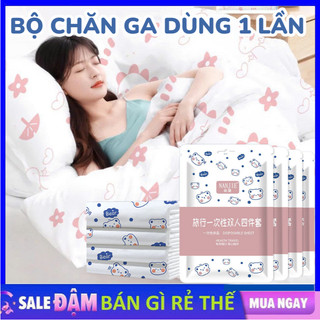 Bộ Chăn Ga Gối Dùng 1 Lần Du Lịch Tiện Lợi Bộ Bọc Chăn Ga Gối Khách Sạn Vải Không Dệt Kháng Khuẩn #