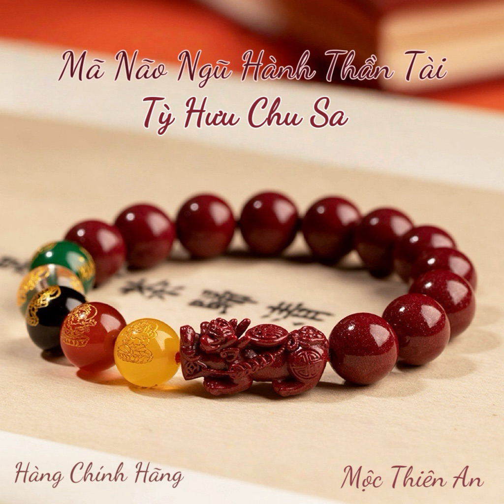 Vòng Tay Tỳ Hưu Chu Sa Đá Mã Não Ngũ Hành Thần Tài – Tỳ Hưu Chu Sa