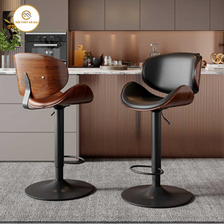  Ghế quầy bar lưng gỗ cao cấp bọc da Napan đệm cao su non chân thép sơn tĩnh điện xoay 360 độ điều chỉnh độ cao 
