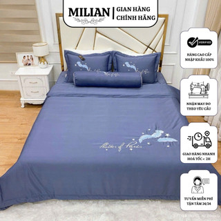 Bộ Chăn Ga Gối 5 Món Phi Lụa Thêu Lông Vũ , mềm mát , dày dặn đủ mọi kích thước