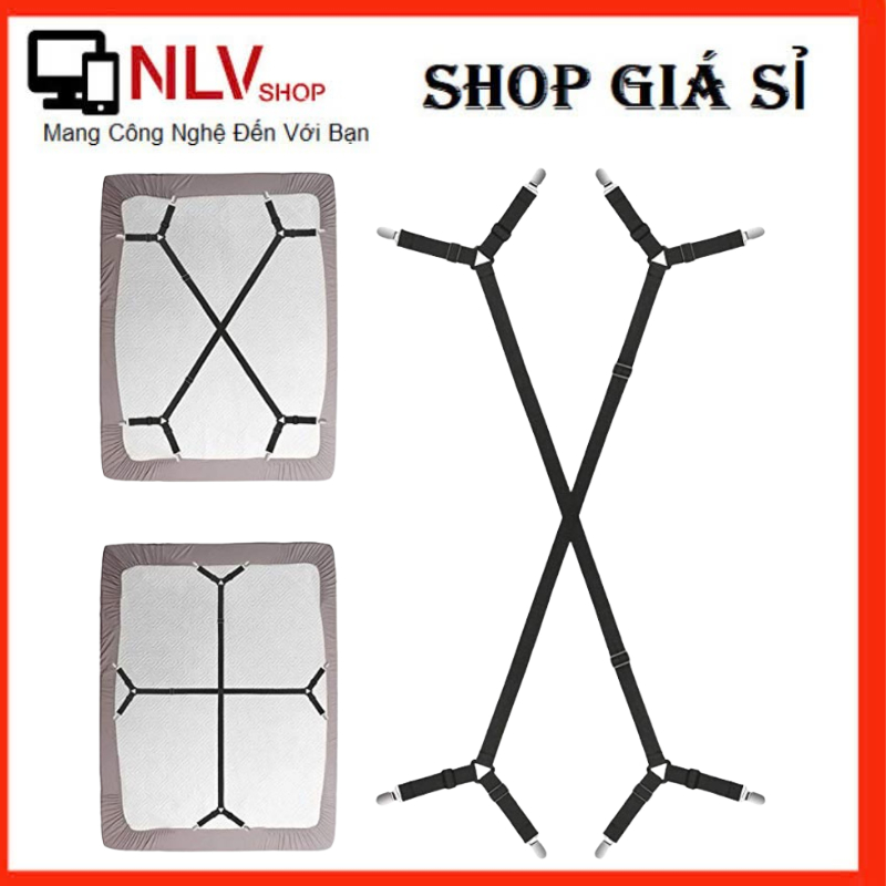 Set 2 dây kẹp giữ cố định ga giường, kẹp drap 2 dây chéo 8 kẹp siêu tiện dụng,chống xê dịch drap#