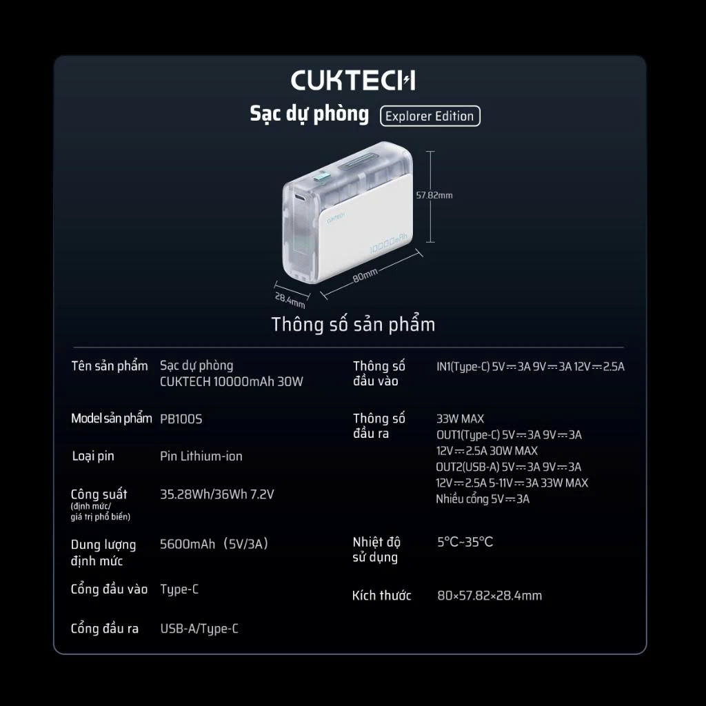 Sạc CUKTECH CP13/CP133L Kèm Cáp | Sạc Nhanh 30W Max | Dung Lượng 10.000mAh | Bảo Hành 18 Tháng LPB100 PB100S | BigBuy360 - bigbuy360.vn