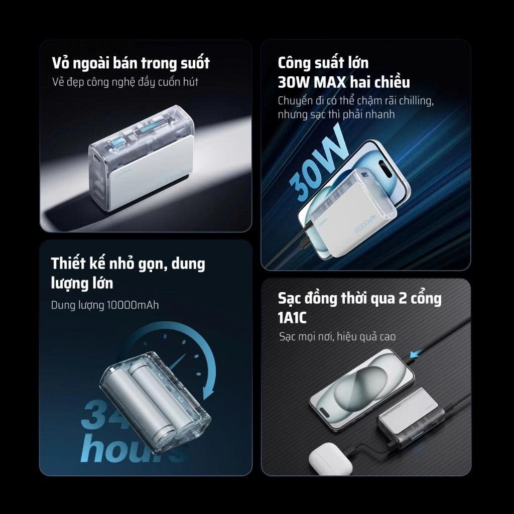 Sạc CUKTECH CP13/CP133L Kèm Cáp | Sạc Nhanh 30W Max | Dung Lượng 10.000mAh | Bảo Hành 18 Tháng LPB100 PB100S | BigBuy360 - bigbuy360.vn