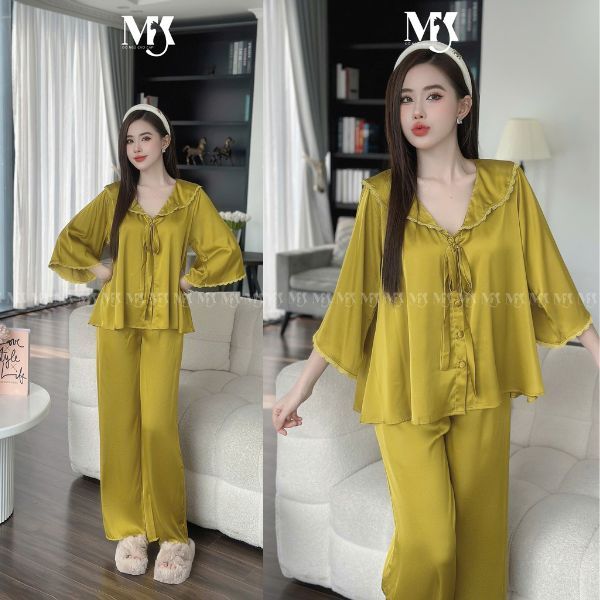 Đồ Ngủ Nữ Bigsize, Đồ Ngủ Pijama lụa Latin Tay Loe Dài cao cấp mềm mại dễ thương < 70KG | BigBuy360 - bigbuy360.vn