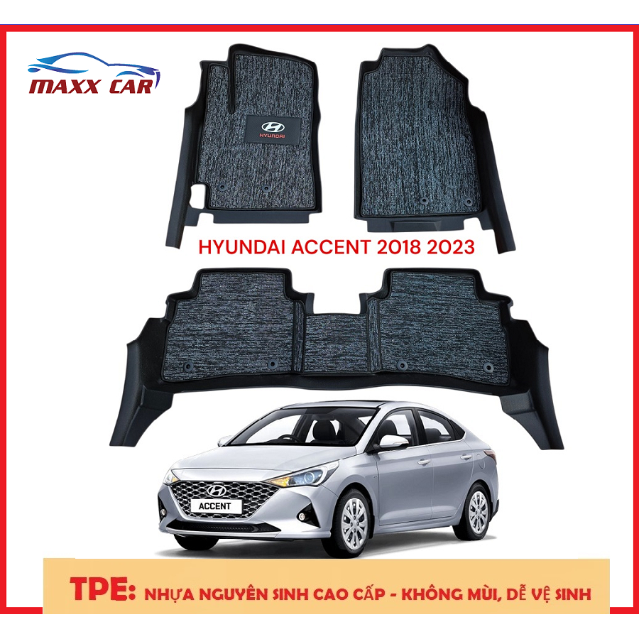 ACCENT + Rối Logo: Thảm lót sàn MAXXCAR cho xe HYUNDAI ACCENT 2018 – 2023 nhựa TPE đúc 5D tràn viền