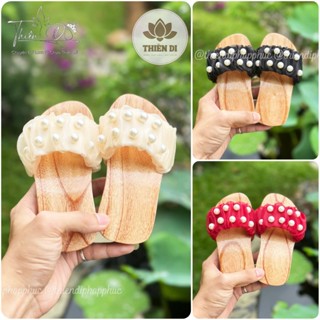  Dép guốc gỗ mộc cho bé gái bé trai Thiên Di chất gỗ xoan đào bền bỉ phối áo dài bà ba cho bé 