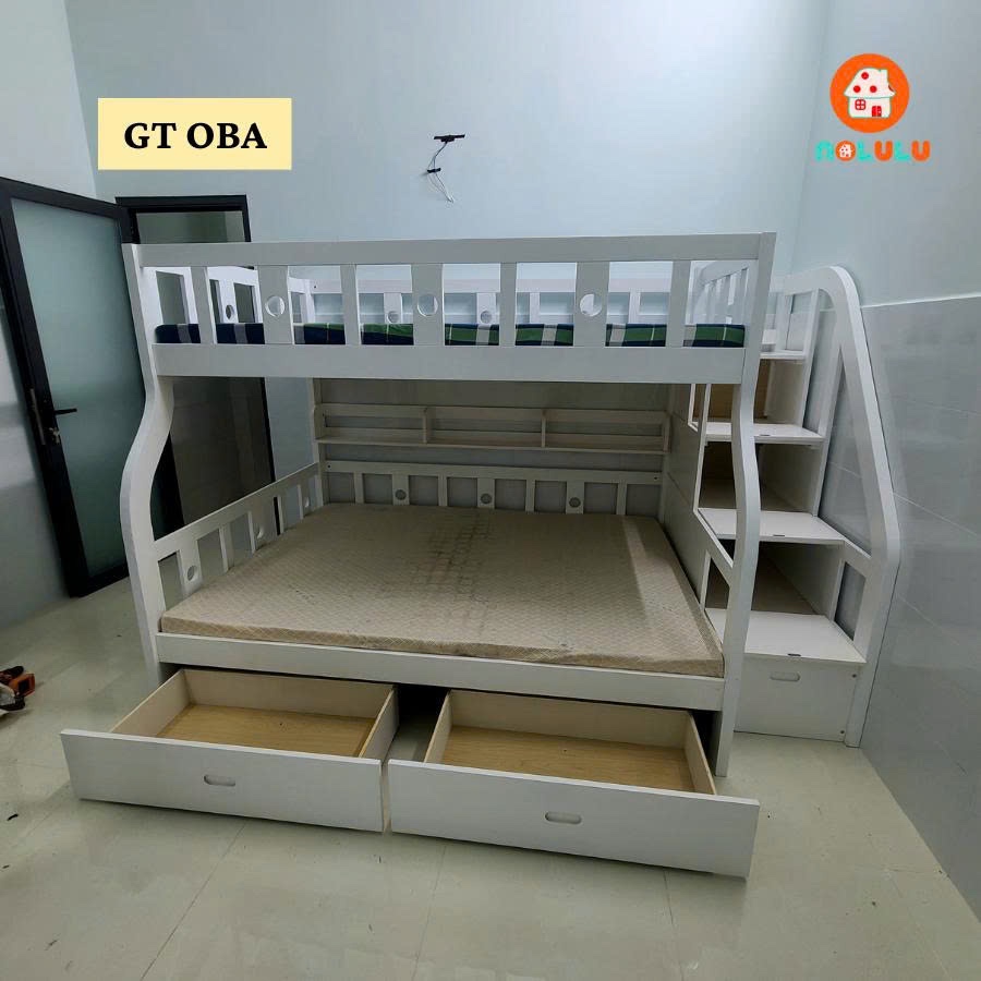 Giường tầng OBA màu Trắng Kích Thước 1m/1m2 Và 1m2/1m4 Có Hộc