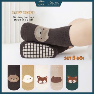   COMBO 5 ĐÔI  Tất vớ cho bé họa tiết dễ thương có dế chống trơn trượt - Ekiu Shop 