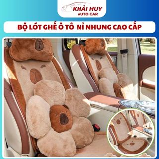 BỘ LÓT GHẾ Ô TÔ + GỐI TỰA LƯNG & GỐI TỰA ĐẦU HÌNH CHUỘT CAPYBARA DỄ THƯƠNG – CHẤT LIỆU NỈ NHUNG CAO CẤP, SIÊU ÊM KHAIHUY
