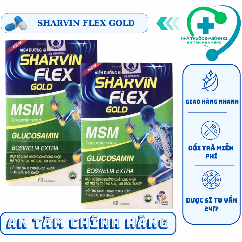 [CHÍNH HÃNG] Viên uống dưỡng khớp SHARVIN FLEX GOLD Hộp 60 viên
