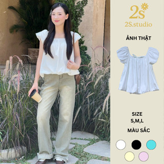 ( CÓ BIG SIZE) Áo Bí cổ rộng dáng bồng tay phồng ngắn nữ nàng thơ, bánh bèo, tiểu thư công chúa 2S Studio - S001