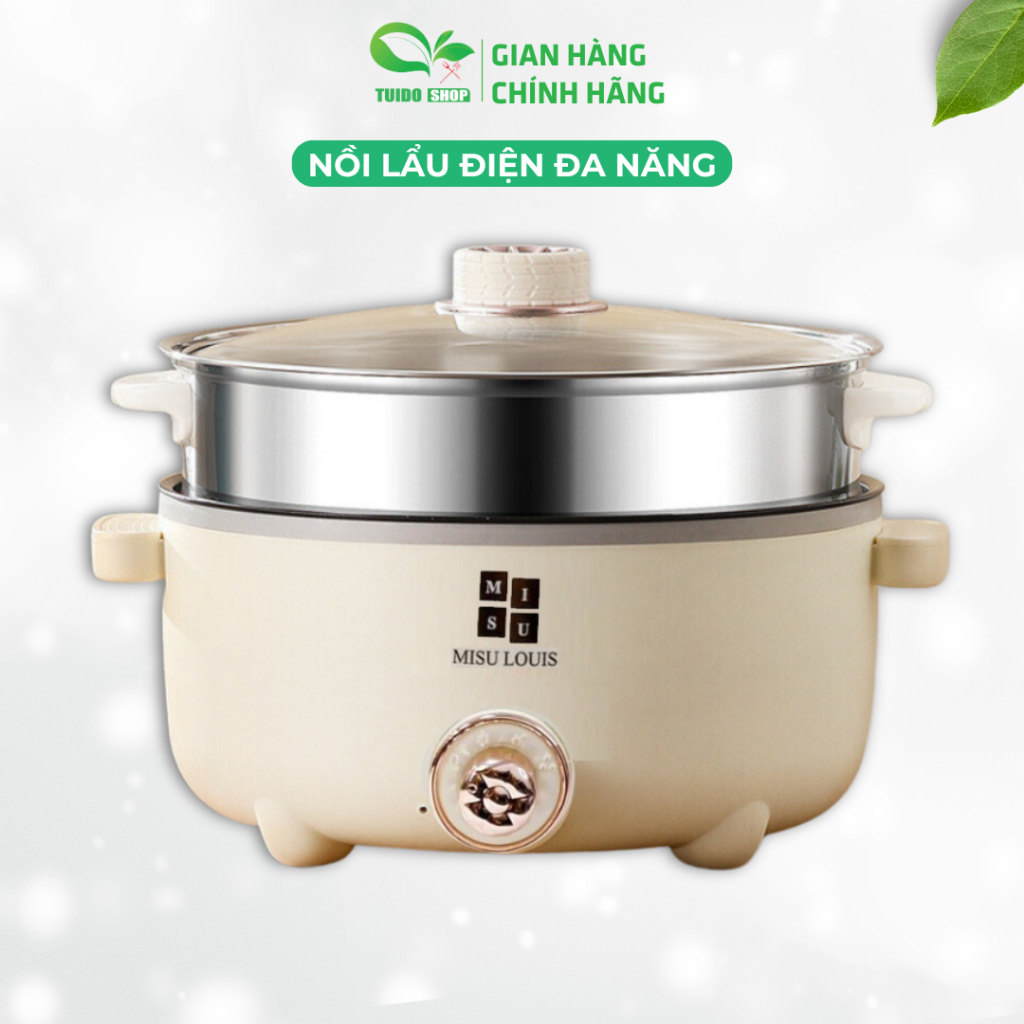 Nồi lẩu điện Misu tặng kèm xửng hấp inox TUIDO SHOP Dung Tích 4L chống dính size 28cm