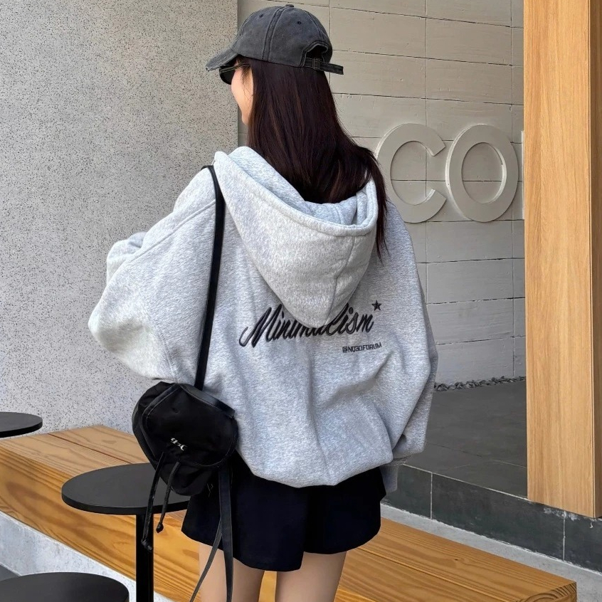 Áo Khoác Nỉ , ÁO Khoác Hoodie Zip Form Boxy Thêu NQ30 MINIMALISM Form Rộng Nam Nữ Unisex 2025 | BigBuy360 - bigbuy360.vn