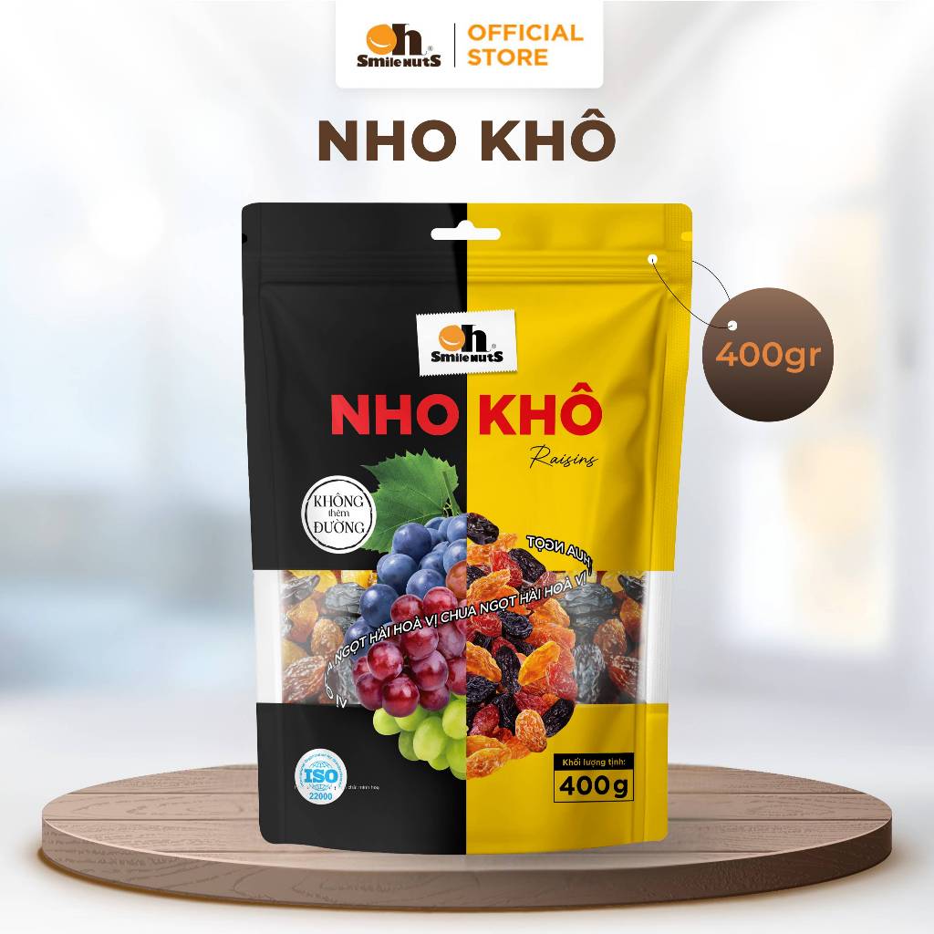 Nho Khô Mix 3 loại không hạt Oh Smile Nuts Túi Zip 400g – Không Thêm Đường,Vị Chua Ngọt Tự Nhiên, Ăn