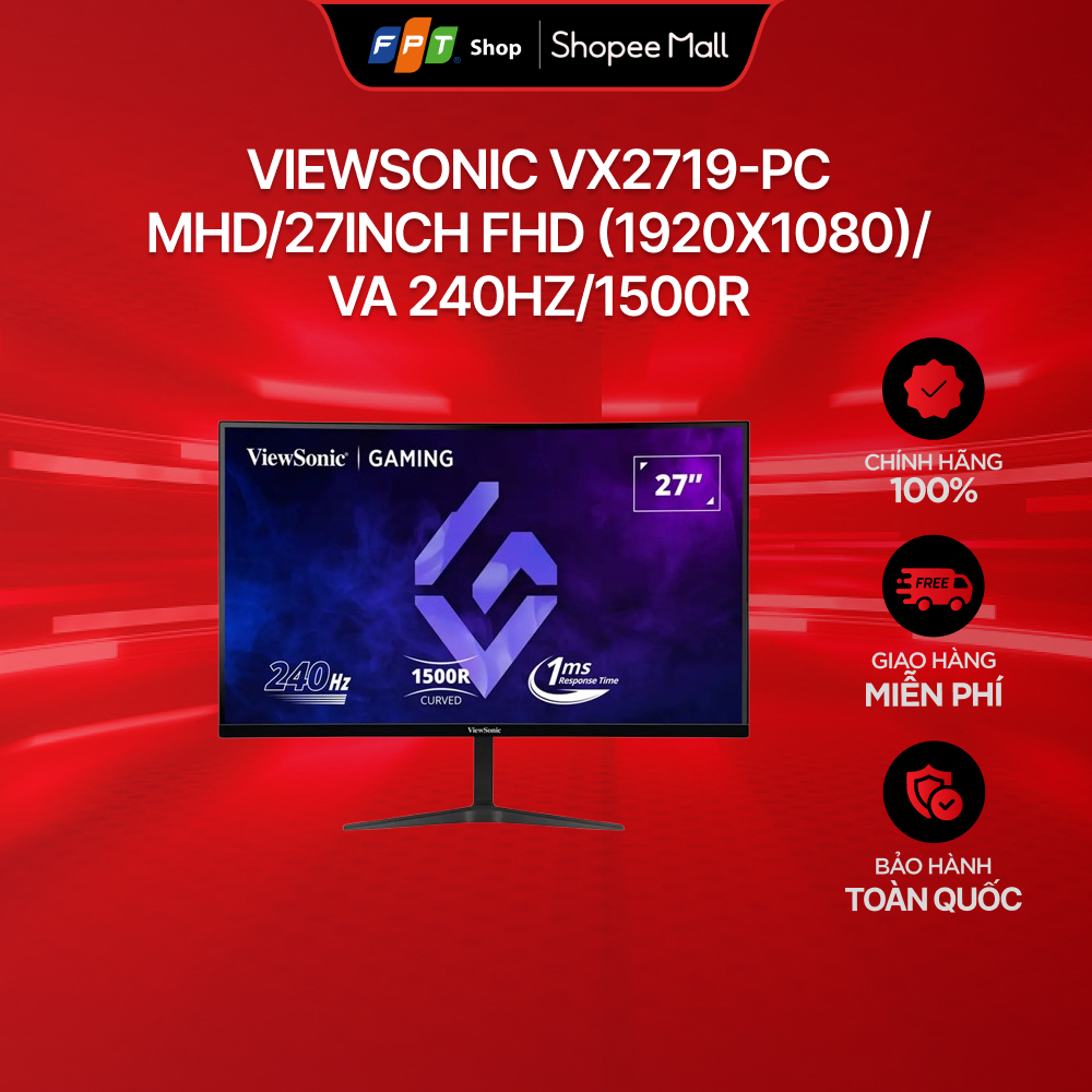 Màn hình cong Gaming ViewSonic VX2719-PC-MHD/27inch FHD (1920x1080)/VA 240Hz/1500R