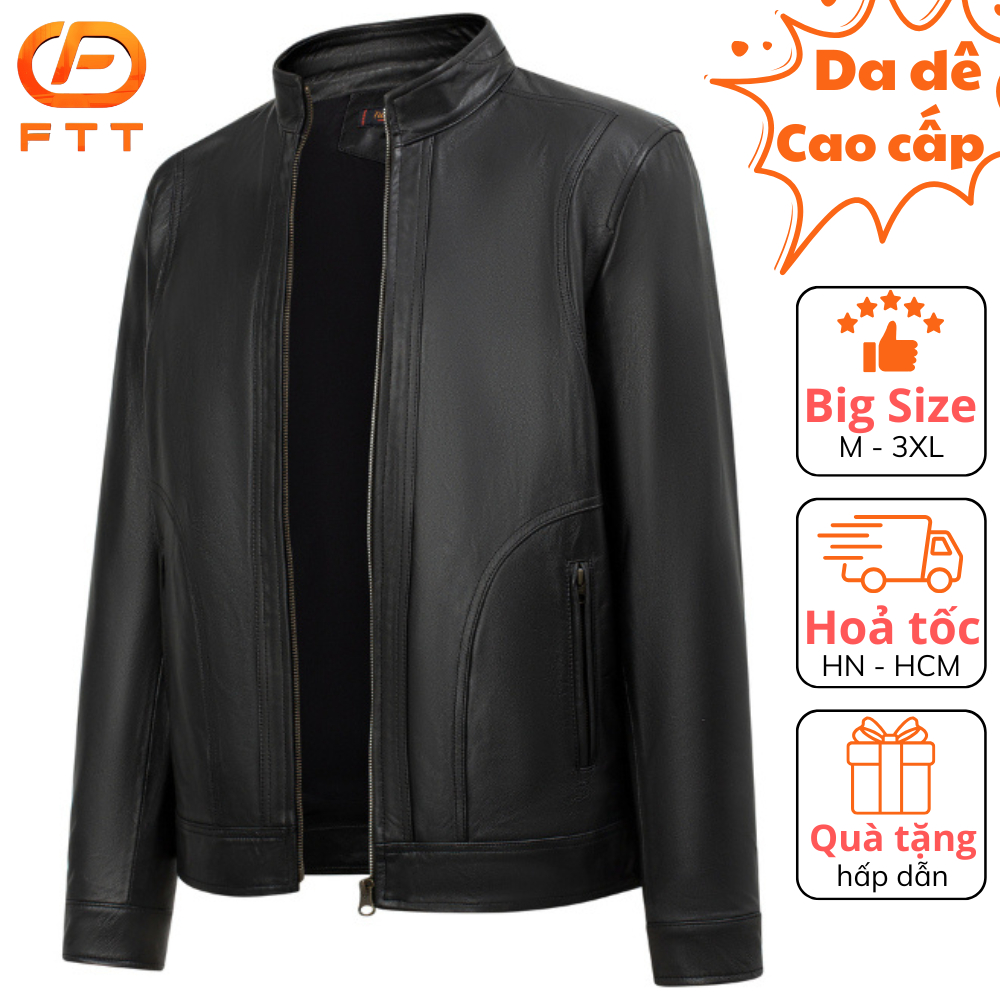 Áo khoác da dê nam Racer Jacket viền vòng cung FTT Leather da thật bền bỉ không bong, tróc AD212