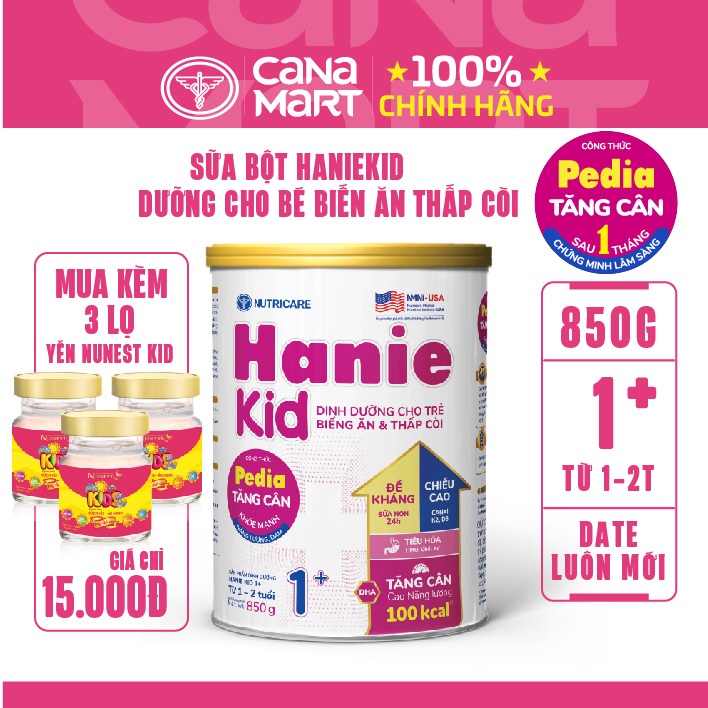 Sữa bột Nutricare Hanie Kid 1+ cho trẻ biếng ăn suy dinh dưỡng (850g)