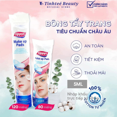 Bông tẩy trang Tippys Classic Make Up Pads tiêu chuẩn châu âu 100% cotton thiên nhiên