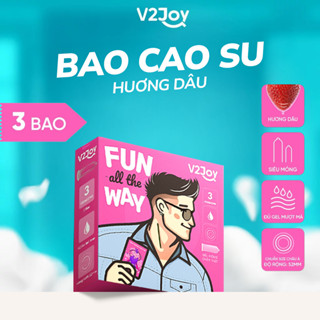 Bao cao su V2Joy 3in1 siêu mỏng, X2 gel bôi trơn hương dâu - Fun All The Way