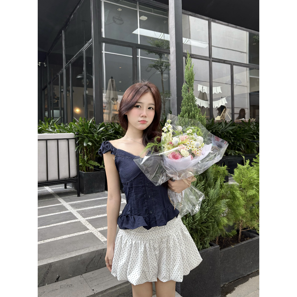 Chân váy chấm bi midi ngắn xòe bèo có quần bảo hộ, Chân váy xòe dễ thương, chân váy bí ngô phồng chấm bi hottrend - CV08 | BigBuy360 - bigbuy360.vn