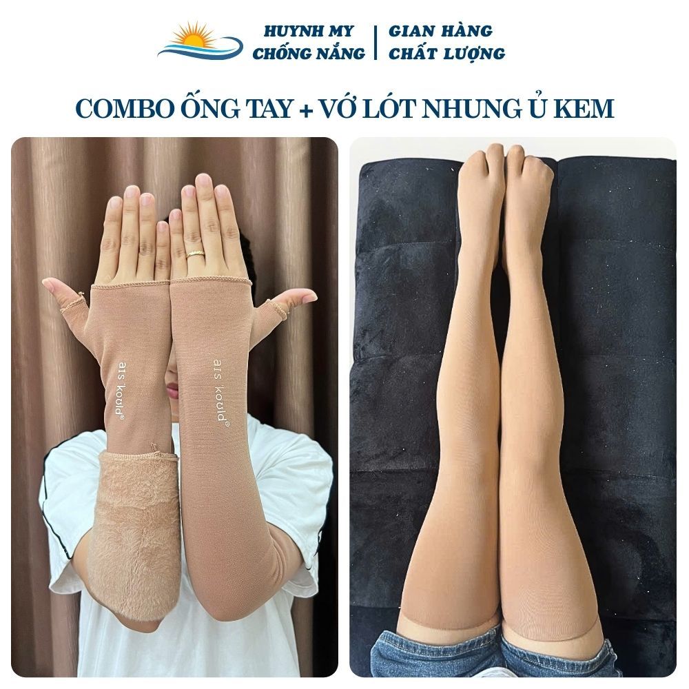 Combo Ủ Kem Ống Tay Và Vớ Đùi Lót Lông Nhung Xỏ Ngón Chất Liệu Dày Dặn Co Dãn Loại 1