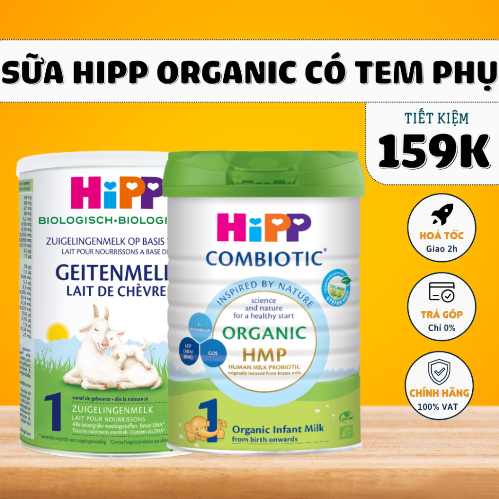 Sữa công thức HIPP Organic số 1,2,3 lon 350/400/800g Bò & Dê hỗ trợ ...
