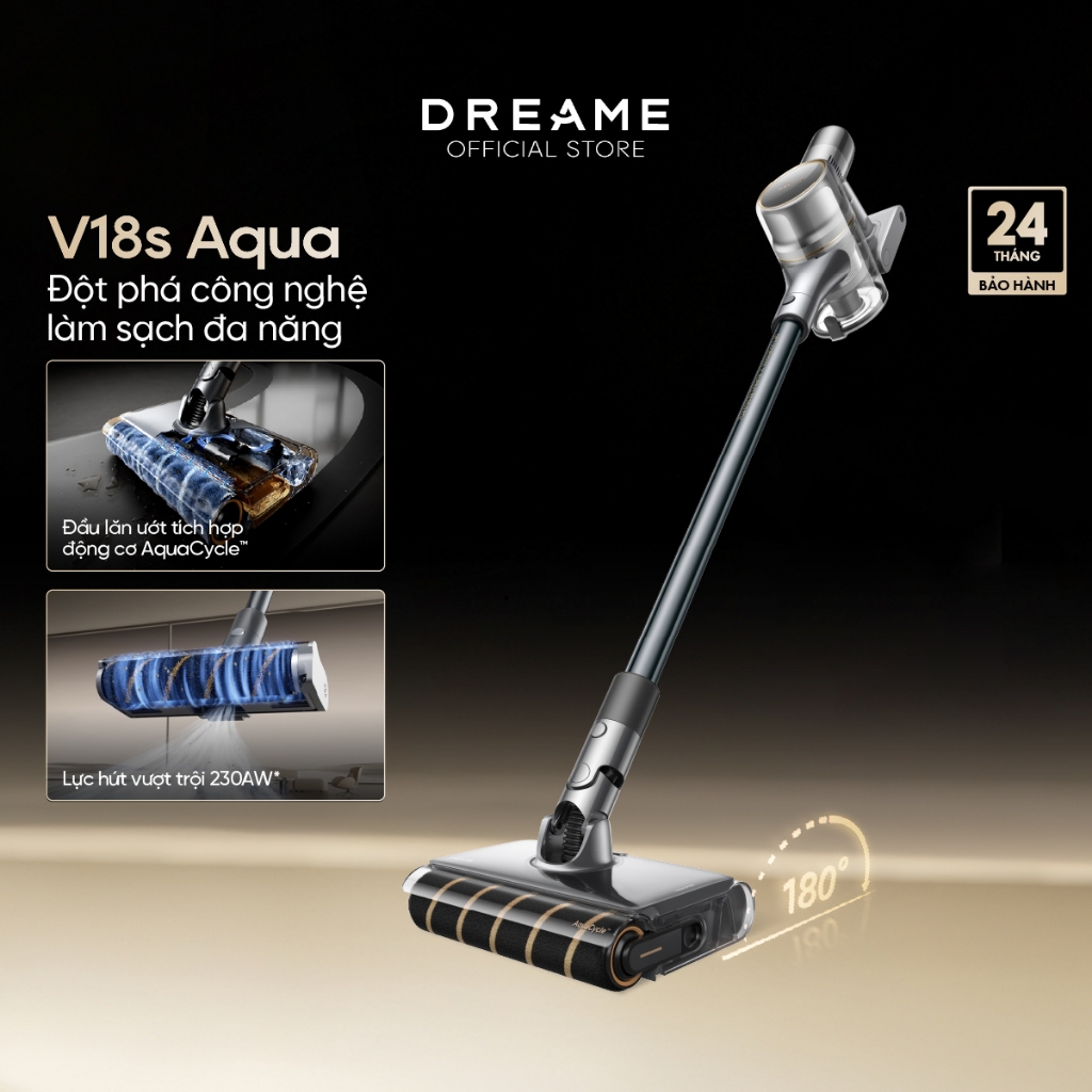 Dreame V18s Aqua Máy hút bụi cầm tay không dây | Tích hợp cuộn lăn ướt | Hút & chải lông thú cưng | 