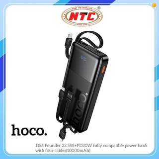 Cục Tích Điện DP Hoco J156 10000mAh TypeC PD 20W & USB-A QC 3.0 22.5W, Kèm 4 Cáp sạc in/out (Đen)