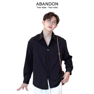 Áo Sơ Mi Nam Dài Tay Form Rộng Vải Chéo Hàn Mềm Mịn Màu Đen/Trắng Lịch Lãm Phong Cách Đơn Giản ABANDON A40