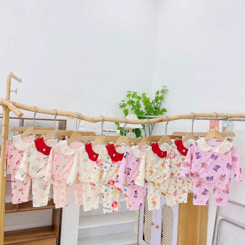 Com bo 5 bộ dài tay bé gái -  Đồ bộ bé gái - Bộ dài tay bé gái chất liệu tăm lạnh 5-15kg