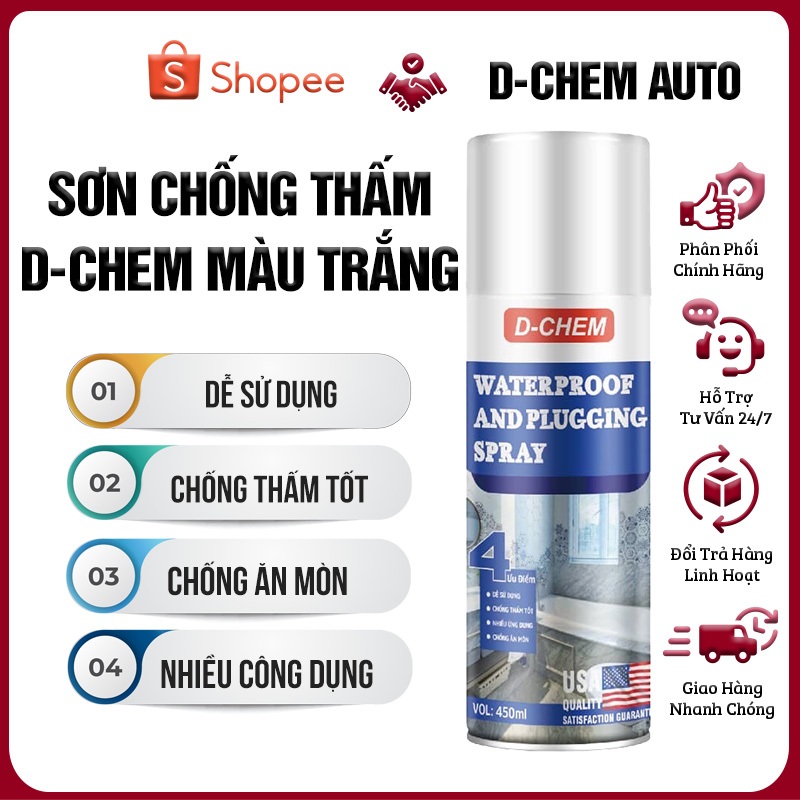  Sơn Xịt Chống Thấm Dột D-Chem Chuyên Dụng Waterproof Dùng Cho Góc Tường Chân Tường Mái Nhà Mái Tôn 