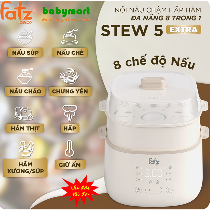Nồi nấu chậm hấp hầm đa năng 8 trong 1 chính hãng Fatz baby Stew 5 Extra FB9115TL