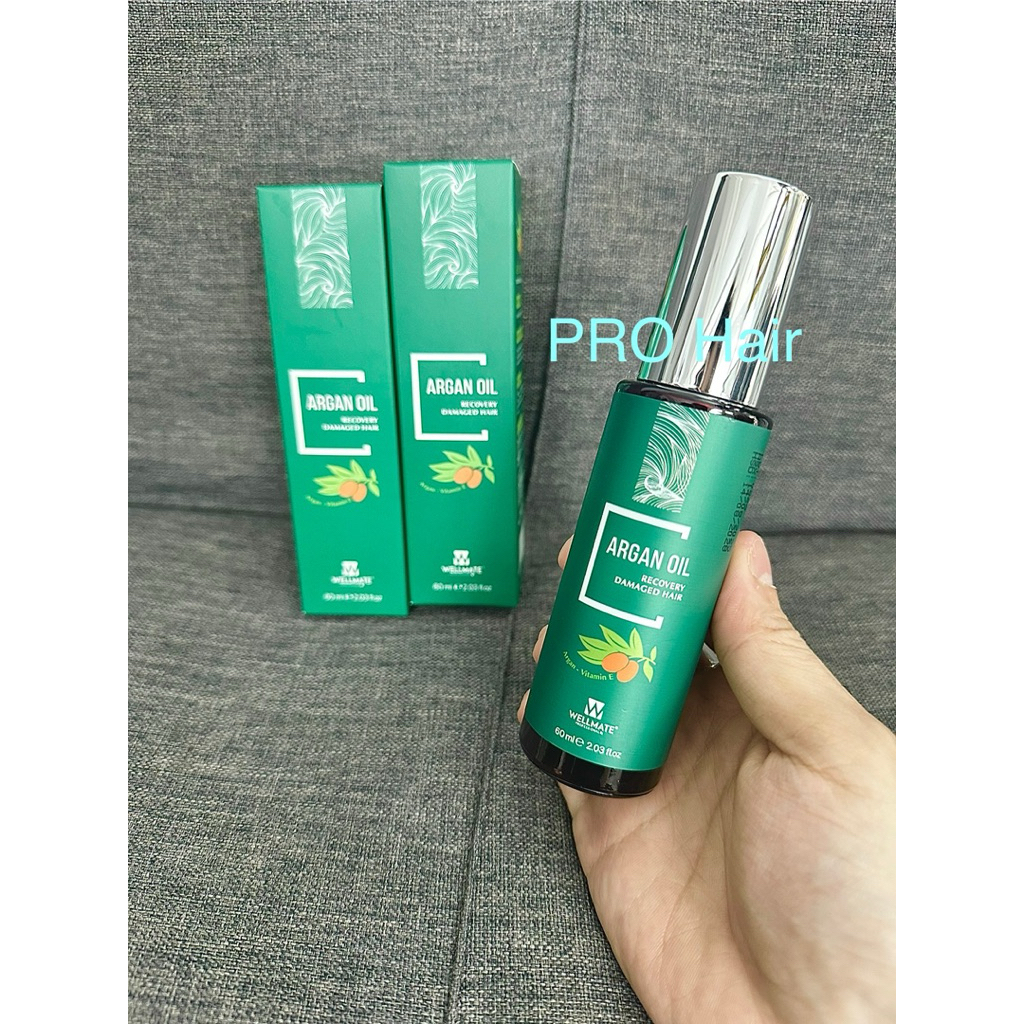 TINH DẦU Dưỡng Tóc WELLMATE ARGAN OIL 60ml phục hồi tóc hư tổn, dành cho tóc uốn, duỗi, nhuộm, chai 