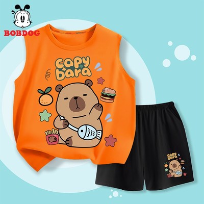 SALE HÈ Đồ bộ bé trai BOBDOG set áo ba lỗ quần thun cotton mới in hình CAPYBARA cute cho bé  BD-KS206