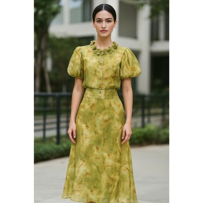 Bộ Áo Sơ MI  Dáng Ngắn Phối Chân Váy Dài Hoa MY WAY Thời Trang Nữ Cao Cấp 3MAB0194DT 3MCAB216DT