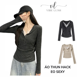 Áo thun dài tay cổ ren hack eo VIBE LUSH Form ôm chiết tôn eo phong cách dịu dàng nữ