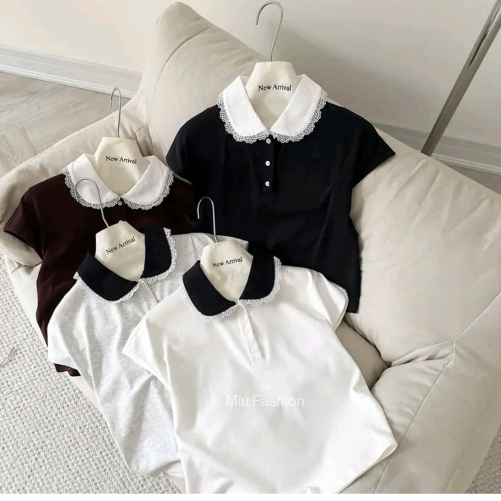 Áo polo cổ sen tay hến phối viền bèo trẻ trung, năng động, cá tính size 38-80kg | BigBuy360 - bigbuy360.vn