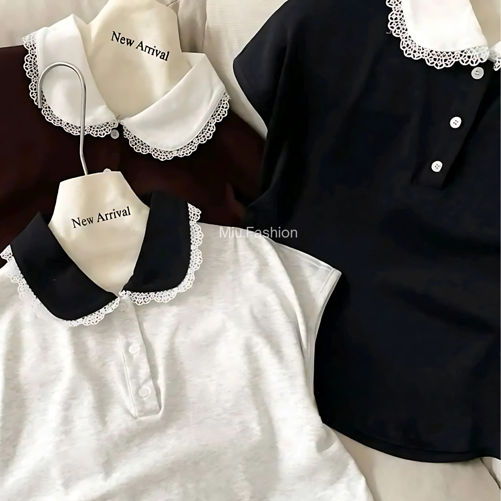 Áo polo cổ sen tay hến phối viền bèo trẻ trung, năng động, cá tính size 38-80kg | BigBuy360 - bigbuy360.vn