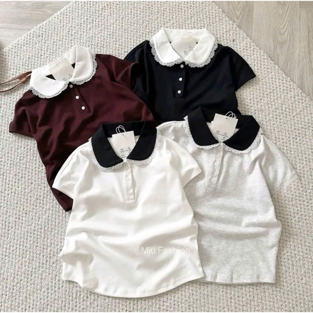 Áo polo cổ sen tay hến phối viền bèo trẻ trung, năng động, cá tính size 38-80kg | BigBuy360 - bigbuy360.vn
