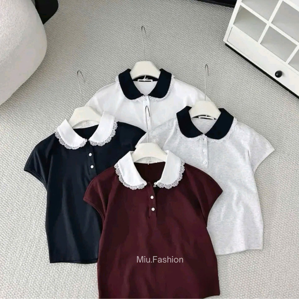 Áo polo cổ sen tay hến phối viền bèo trẻ trung, năng động, cá tính size 38-80kg | BigBuy360 - bigbuy360.vn