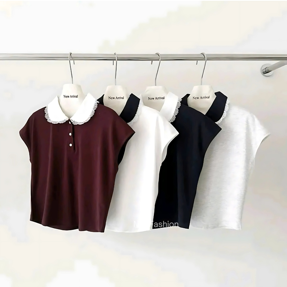 Áo polo cổ sen tay hến phối viền bèo trẻ trung, năng động, cá tính size 38-80kg | BigBuy360 - bigbuy360.vn