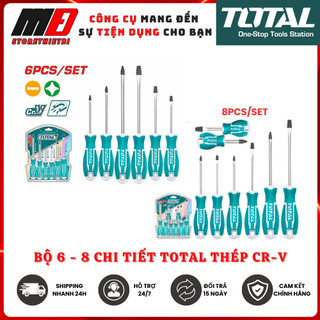 Bộ 6-8 tua vít bake, dẹp total tht250606 tht250608 thép cr-v có nam châm từ tính