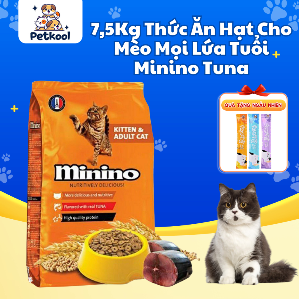 7,5Kg Thức Ăn Hạt Cho Mèo Mọi Lứa Tuổi Minino Tuna Bao Xá Pet Kool