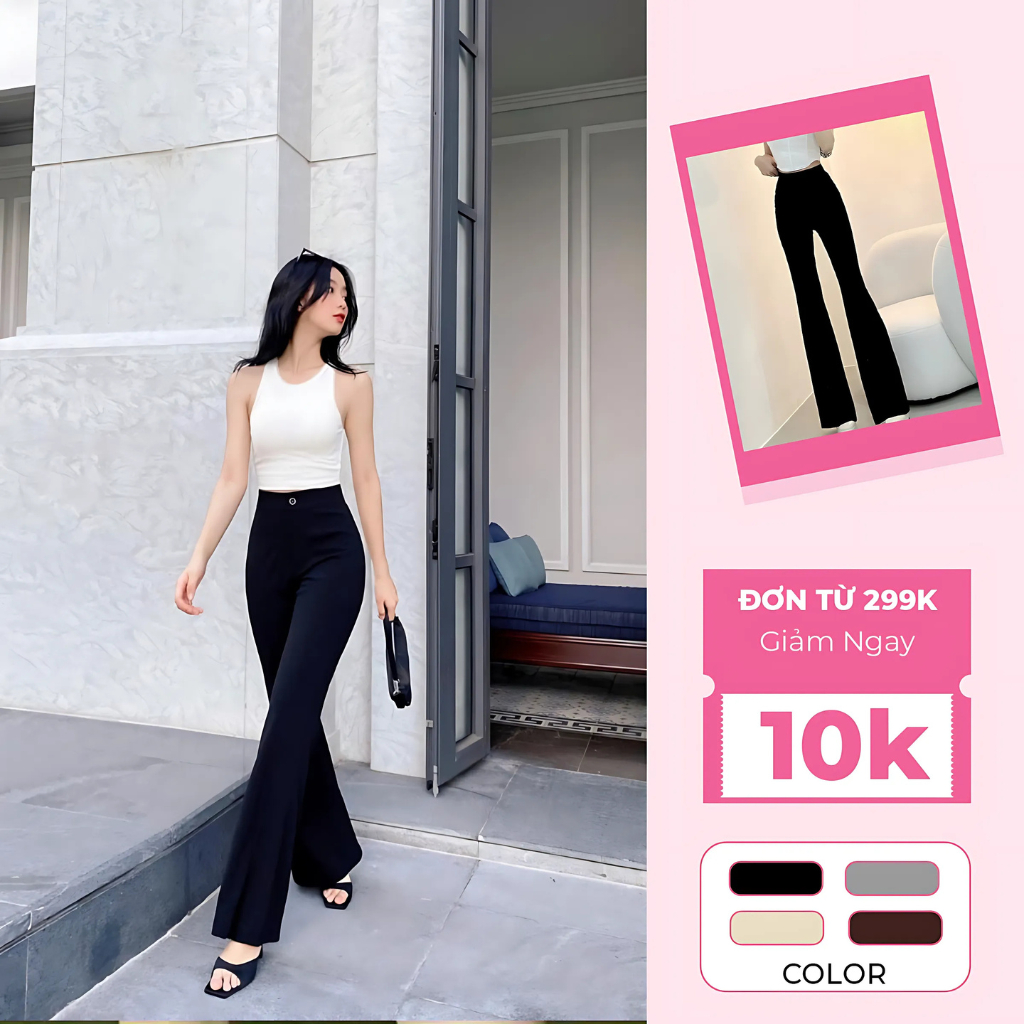  Quần Loe nữ lưng cao chất vải Ruby Gold Nhật siêu mềm mướt có túi 2 bên tôn dáng dài 100cm 